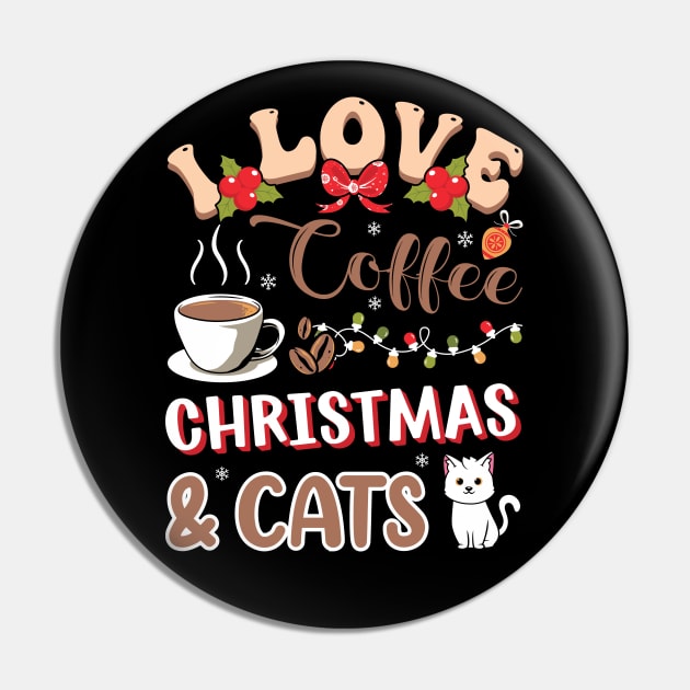 I Love Coffee Christmas and Cats Pin by MZeeDesigns