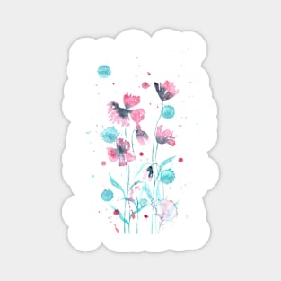 Happy pink, turquoise and gray flowers Magnet