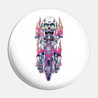 Death skeleton drives a motorcycle Pin