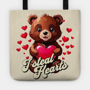 Cute Bear With Hearts Valentines Day I Steal Hearts Tote