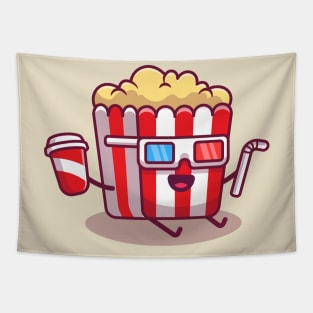 Cute Popcorn Holding Soda And Straw With 3D Movie Glasses Tapestry