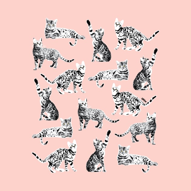 Bengal Kittens Grey Seamless Pattern by meownarchy