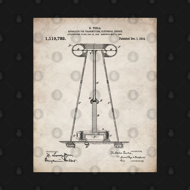 Tesla Transmitter Patent - Electrician Maker Workshop Art - Antique by patentpress