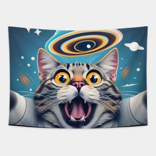 Cat Selfie With UFO Tapestry