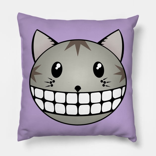 Cheshire Grey Tabby Cat Smile Pillow by RawSunArt