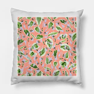 Bees and Hostas Tossed on Soft Salmon Pink 5748 Pillow