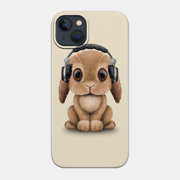 Cute Baby Bunny Dj Wearing Headphones - Bunny - Phone Case