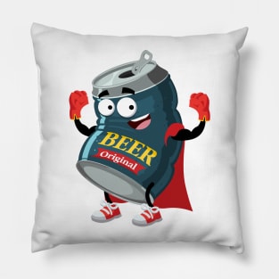 Superhero cartoon beer in an aluminum can mascot Pillow