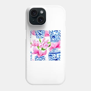 Chinoiserie jars with magnolia flowers Phone Case