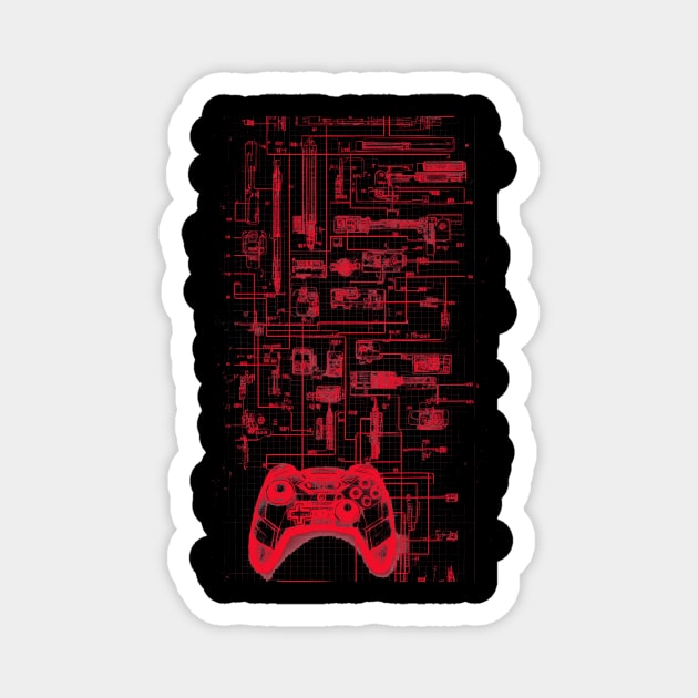 Neon Red Video Game Controller Blueprint Magnet by Trip Tank