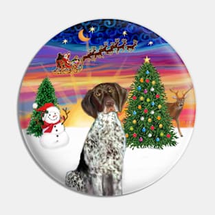 Santa's Sunset Take Off with a German Short Haired Pointer Pin