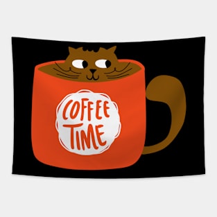 cat coffee time cup Tapestry