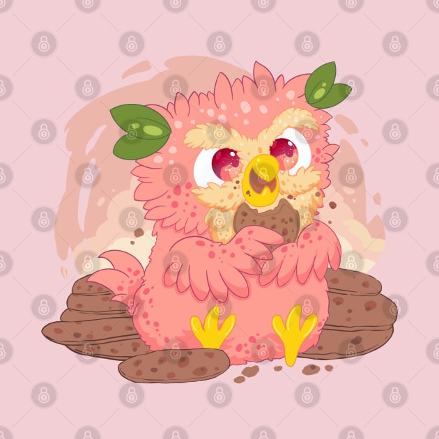 little peach owl with yith yummy cookie- for Men or Women Kids Boys Girls love owl by littlepiya