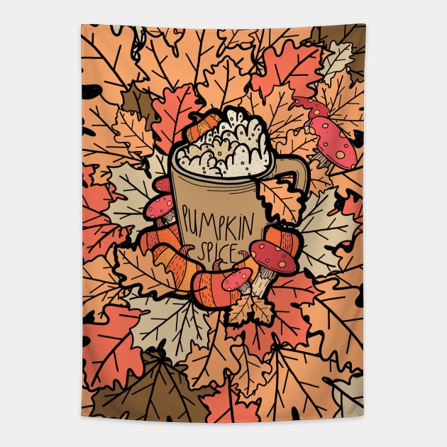 Pumpkin spice latte Tapestry by Swadeillustrations