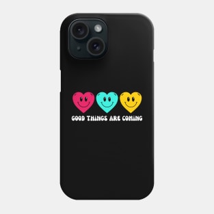 Retro Vintage Aesthetic Heart Smiley Emoji "Good Things Are Coming" Phone Case