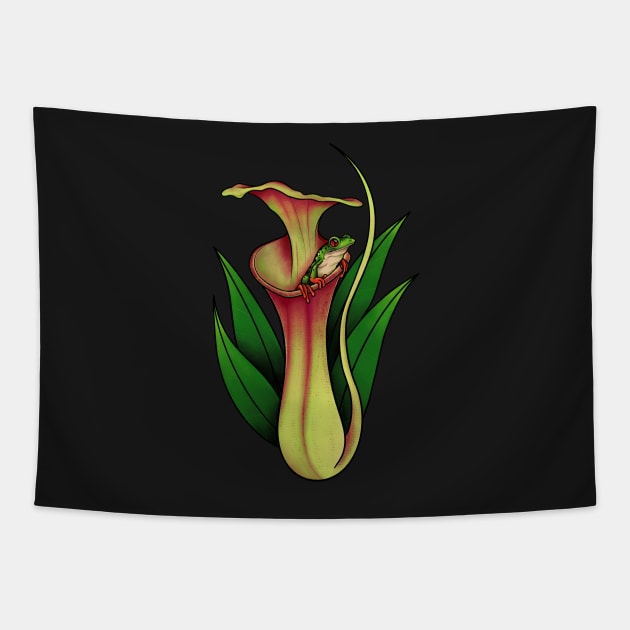 Cute Frog Inside Nepenthes Carnivorous plant Botany Pitcher Plant Tapestry by Venus Fly Trap Shirts