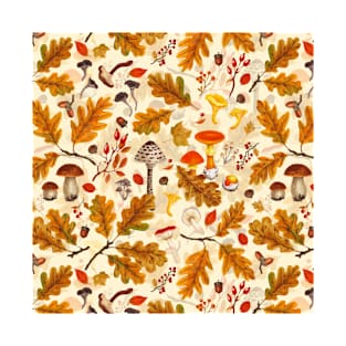 Forest mushrooms and autumn flora on cream T-Shirt