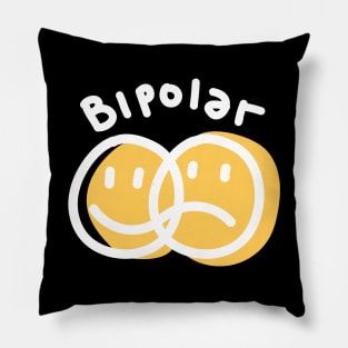 Bipolar Happy Sad Face Emoticon Black Pillow