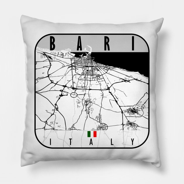 Bari Map Italy Pillow by ArtisticParadigms