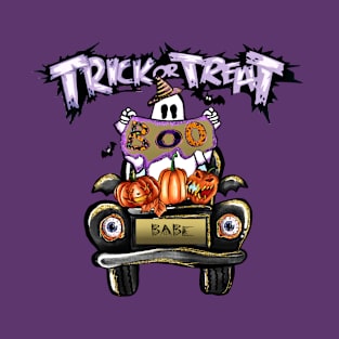 Trick Of Treat Halloween Cute Ghost With Truck T-Shirt