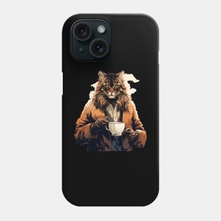 Maine Coon Cat Drinking Coffee Phone Case