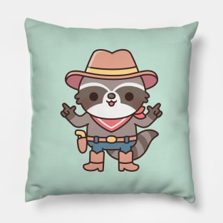 Cute Cowboy Raccoon With Finger Guns Pillow