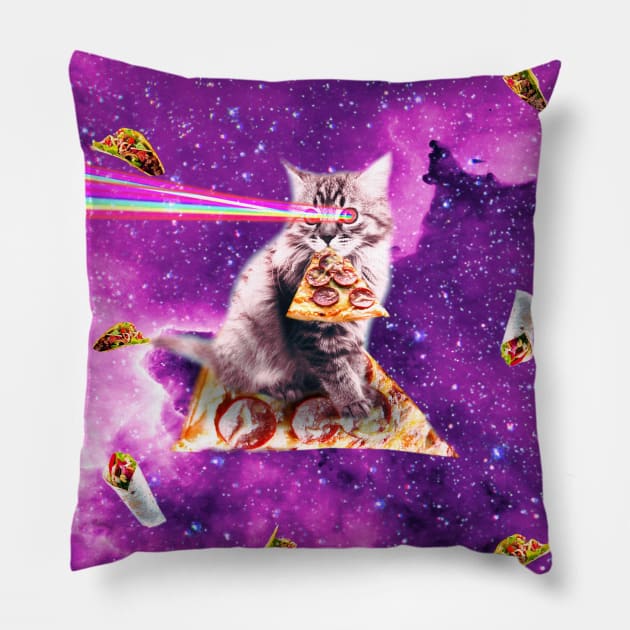 Outer Space Pizza Cat - Rainbow Laser, Taco, Burrito Pillow by Random Galaxy