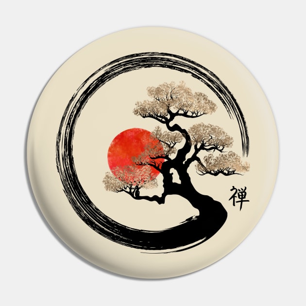 Enso Zen Circle and Bonsai Tree Pin by Nartissima