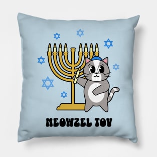 Meowzel Tov Funny Hanukkah Cat with Menorah Pillow