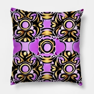 Ornate Golden Donuts Pattern on Pink Pillow