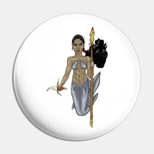 Black mermaid warriot Pin