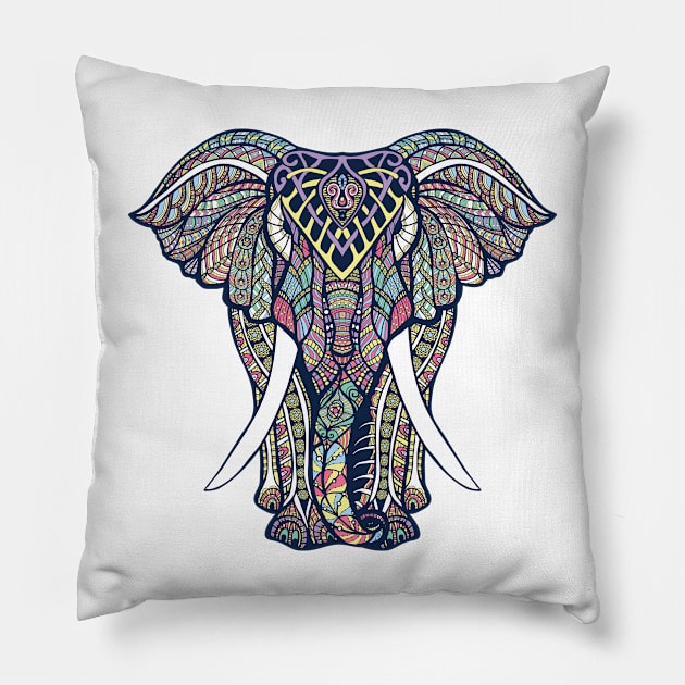 Indian Elephant Doodle Fantasy Artsy Style Pillow by sorashop