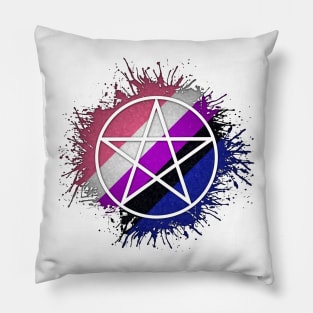 Paint Splatter Gender Fluid Pride Flag Pentacle Symbol Pillow