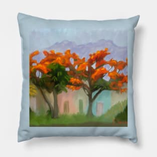 Flamboyan trees with bright red orange blooms Pillow