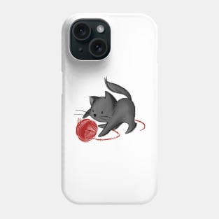 Cute Cat playing with ball of yarn - black Phone Case