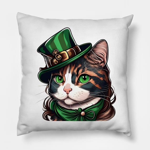 Cool Cat Lady St. Patrick's Day Pillow by William Edward Husband