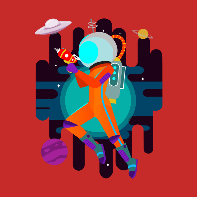 Orange space explorer astronaut by InkyArt