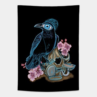 Blue crown and skull cat Tapestry