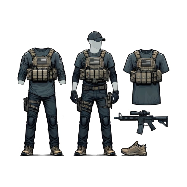 Tactical Gear Fusion Tee: Where Fashion Meets Urban Warfare by Rawlifegraphic