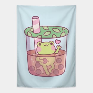 Cute Frog In Bubble Tea Cup Funny Tapestry