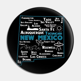 Cute map of Tucumcari New Mexico Albuquerque Map Santa Fe Los Alamos, Taos,Roswell Las Cruces Deming Carlsbad Silver City Pin