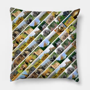 African Wildlife Stripe Collage White Pillow