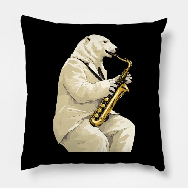 Polar Bear Playing Saxophone Pillow by Graceful Designs