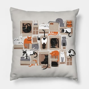 Purfect feline architecture // spot illustration // cute cats in cardboard boxes Pillow