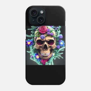 Skull spooky neon flowers floral skull Phone Case