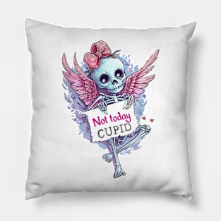 Charming Skeleton: Not Today Cupid Pink T-Shirt Pillow