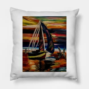 Out sailing in the open sea Pillow