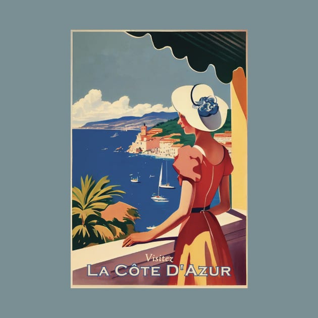 Cote D'Azur Vintage Travel Poster by GreenMary Design