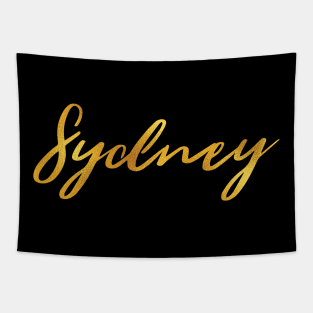 Sydney Name Hand Lettering in Faux Gold Letters Tapestry