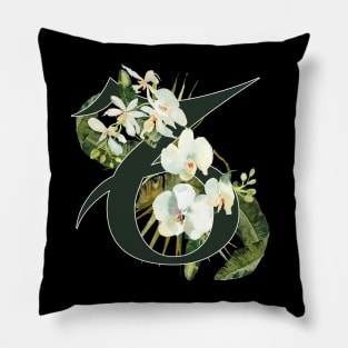 Capricorn Horoscope Zodiac White Orchid Design Pillow